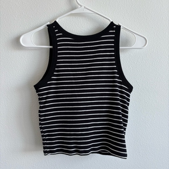 Uniqlo - Ribbed Cropped Bra Top, Black Striped, XS - Picture 2 of 6